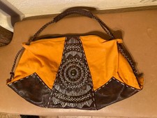 Handtasche Umhängetasche Bag Damentasche Orange braun Leder Nieten Stickerei