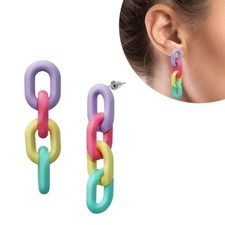 1 Paar Ohrstecker Pastell Chain Kettenglieder Ohrringe Bonbonfarben Kette bunt