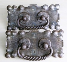 Paar große antike Truhengriffe aus Eisen Schmiede gefertigt viktorianische Truhengriffe