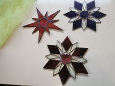 Farbiges Glas - Bleiverglasung Fensterbild -- 3 Sterne  -- 19-20cm