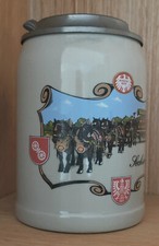 Binding Bierkrug mit Zinndeckel 0,5l Sechserzug Perdewagen