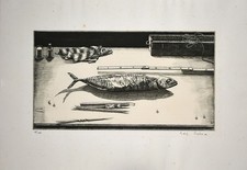 Escher, Rolf: Radier-Fisch. [19]80. Signierte Original-Radierung