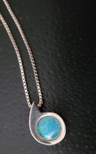 925 Silber Kette mit Silber-Opal-Anhänger Opal Halskette