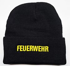 Feuerwehr Strickmütze schwarz Wintermütze Mütze bestickt gelb