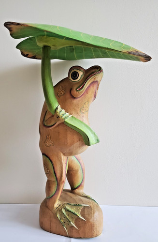 Vintage holzfigur frosch mit - holzfigur,