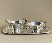 Silber Art Deco Set Zuckerschale Sahnegießer Tablett BWKS 835 Zucker Sahne .