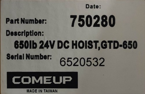 Comeup hoist gtd 600 - dc, 24v