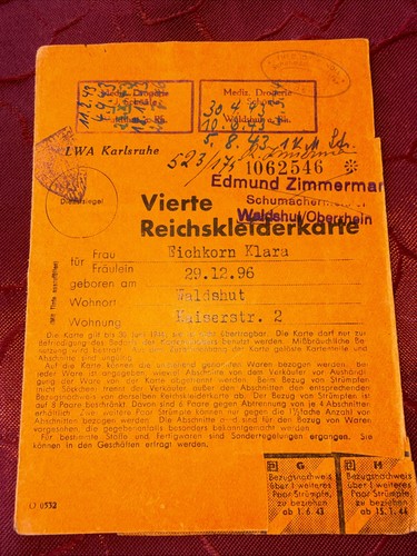 Vierte reichskleiderkarte lwa - vierte,