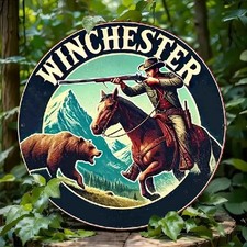Blechschild rund Winchester Jagd Pferd Bär Retro Nostalgie Vintage TE1733