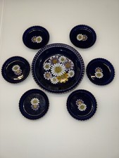 7-teilig kleine Teller Bareuther Waldsassen Bavaria Echt Kobalt mit Goldrand