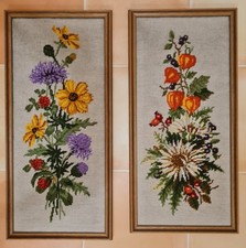 Stickbilder gerahmt,  Blumen,  25x54 cm & 25x52cm Kreuzstich Top Zustand