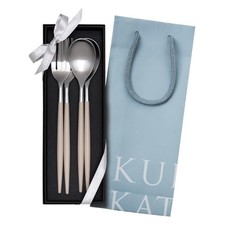 Authentisches Cutipol MIO Elfenbein/Matt Silber Tafelgabel und Löffel Set (4 ...