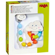 HABA Babygeschenk-Set Regenbogenwelt - Schnullerkette und Greifling im farbenfro