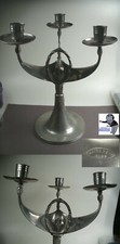 Kayserzinn Jugendstil 3 armiger Leuchter mit Blütenkranz Model 4822  