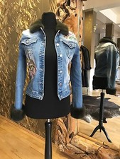 JEANSJACKE MIT PELZ DAMENJACKE PELZ JACKE JEANS ÜBERGANGSJACKE BLAZER NERZ GRÜN