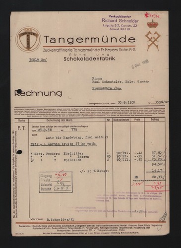 Tangermünde rechnung 1938 - tangermÜnde,,