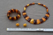 Einzigartiges, wunderschönes Collier mit Armreif und Ohrclips aus Bernstein TOP
