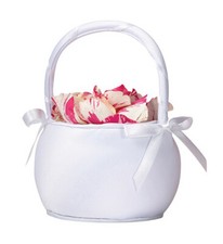 Schlichtes Streukörbchen "rund" in weiß, mit Schleife- Blumenkörbchen, Hochzeit