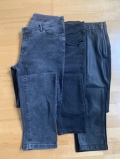 Slim Fit! 3x Damen Hose/Jeans Skinny Stretch Fake Leder Schwarz/Asphalt Grau 46