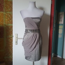 Cocktailkleid Taupe Satin Drapierung Schmuck verzierung Chic, Jane Norman 36 neu