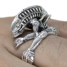 21g Ganzkörper AVP Alien vs Predator Biker Skull 925 Sterling Silber Herren Ring