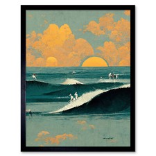 Surfers Surfing Chasing Waves