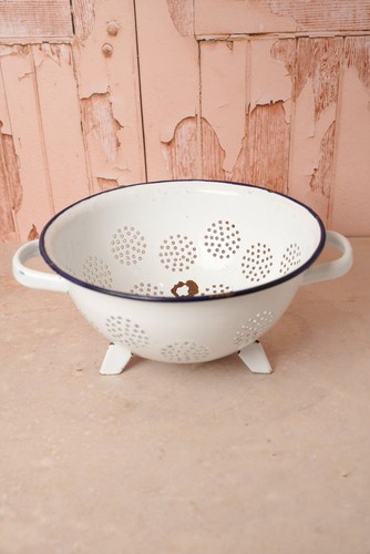 Vintage weißes emaille sieb - emaille, |
