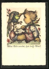 Künstler-AK Hummel: Kind streitet mit Rabe 