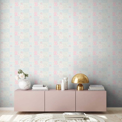 Vliestapete blau weiß rosa - vliestapete,