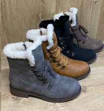 Damen Stiefeletten warm gefüttert Schnürstiefel Boots Outdoor Wandern ST803