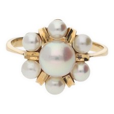 Damenring 750/000 (18 Karat) Gelbgold mit Akoya Zuchtperle Second Hand, getragen