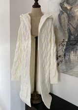 Strickjacke Cardigan Grobstrick Zopfmuster Ecru Wollweiss lang Neu Jacke