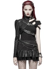 Punk Rave Damen Dieselpunk One Ärmel Gerafft Gurt Schwarz Gothic Bolerojacke