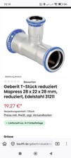 Geberit Mapress Edelstahlfittinge T-stück Reduziert 28/22/28 - 8 Stück Neu
