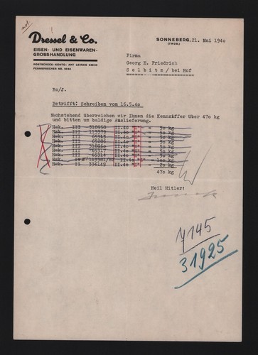 Sonneberg brief 1940 dressel - sonneberg,,