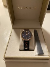 Versace VE8104522 V-Circle Lady gold blau Leder Armband Uhr Damen NEU