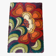 Vintage Teppich Brücke Wandbehang 70er J. Pop Art Op Art Handarbeit 72 x 110 cm