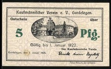 Notgeld Gardelegen 1921, 5 Pfennig, Kaufmännischer Verein mit Stadtansicht und  