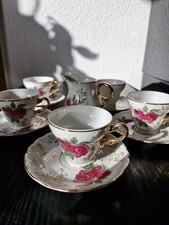 5 Mocca Tassen Rosenmuster