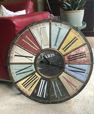 XXL Wanduhr HEINE groß riesig 60 cm Paris Vintage Holzplatte analog leise