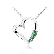 925 Silber Künstlicher Smaragd Drei Stein Schwebende Herz Halskette, 45.7cm
