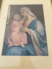 Neogotik Heiligenbild Kunstdruck Maria Madonna Jesus Kind Antik