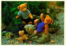 05- Ansichtskarte Teddybären Kuscheltier Kinderspielzeug Garten Schwein