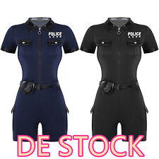 DE!Damen Polizistin Cosplay Outfit Kurzarm Bodysuti Overall+Gürtel+Geldbörse Cop