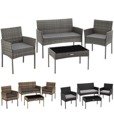 Rattan Sitzgruppe Gartenset lounge Terrassenmöbel 4 Pers. wetterfest Glasplatte