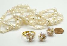 Perle Diamant Brillant Kette Ring Ohrstecker Ohrringe Set 585 Gold