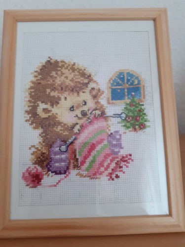 Stickbild fertig gerahmt igel - stickbild,
