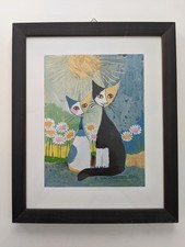 schwarzer Holz-Bilderrahmen 28x34 mit Bild, Katzen von Rosina Wachtmeister 2002