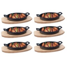 6x Mini Servierpfanne Griff oval 170x120mm Pfanne Gußeisen Brett Servieren Holz