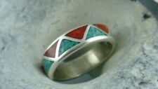 Ring Chip Inlay Koralle Westernschmuck Navajo  Indianer Schmuck 925er Silber